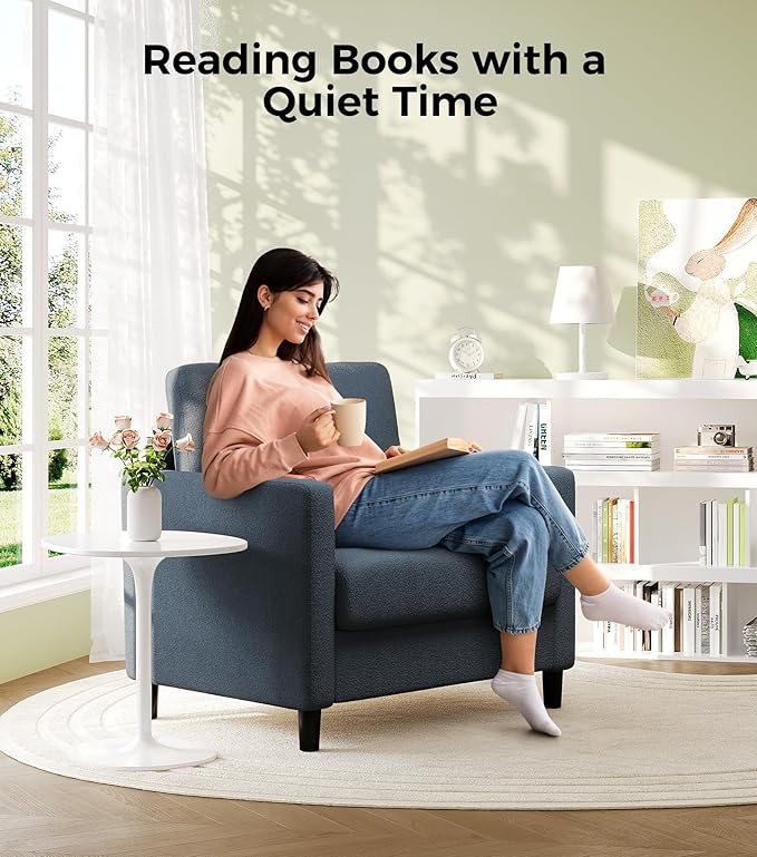 Sofa Accent Chair 33 Reading Chair for Bedroom Tool-Free Setup Living Room Accent Chairs Comfy Arm Chairs Living Room All-Wood Reading Nook Blue Grey