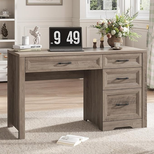 Vabches Farmhouse Executive Desk with Drawers Home Office Desk with File Drawer Wood Computer Desk with Ample Storage Rustic Office Desk with Spacious Tabletop for Work Grey