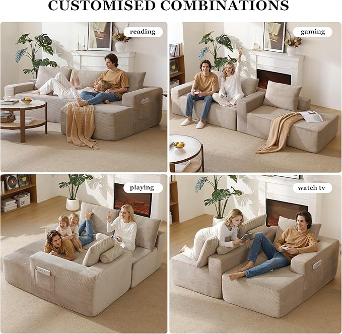 97 Cloud Sectional Couch Modern Boneless Couch with L-Shape Chaise Deep Seat Modular Sectional Sofa Corduroy Corner Foam Couches for Living RoomNo Assembly Required (Camel Right Chaise)