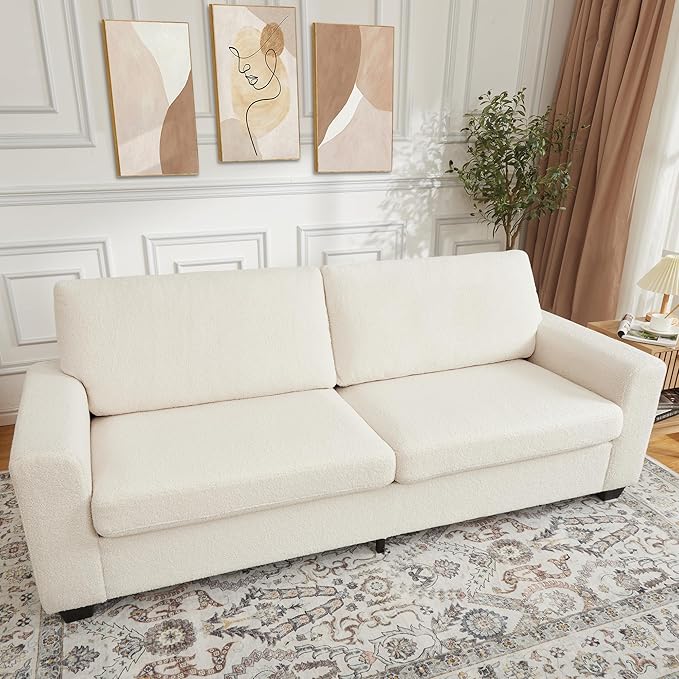 GAOMON 83 Couch for Living Room Comfy Sofa with Deep Seat Modern Sofa with Wide Armrest Removable Cover Teddy Fleece 3 Seater Couch for Bedroom Small Space Apartment Home Office