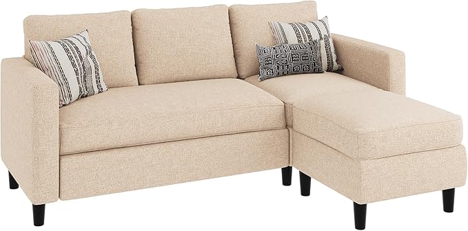 JAMFLY Sectional Couch Sofa Convertible L Shaped Sofas Couch with Ottoman Small Sectional Sofa for Living Room 3 Seater for Small Spaces Khaki
