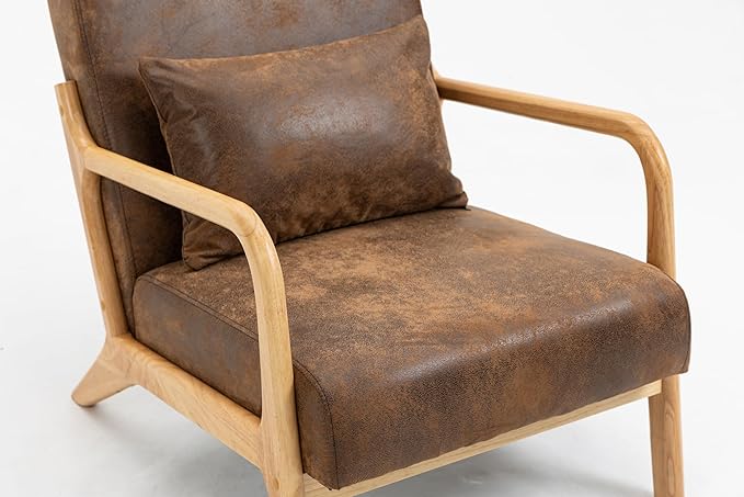 KEIKI Mid Century Modern Accent Chair Upholstered Reading Chair with Extra Lumbar Pillow Natural Jute Fabric Easy Assembly