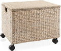 Casafield Rolling Filing Cabinet Whitewash - Water Hyacinth File Organizer with Lid and Locking Wheels Home Office Storage for Hanging Folders