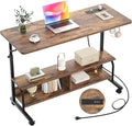 Armocity Rolling Standing Desk with Power Outlets 47 Manual Height Adjustable Mobile Computer Desk with Wheels Portable Sit Stand Laptop Couch Table for Bed &amp Sofa Home Office Rustic Brown