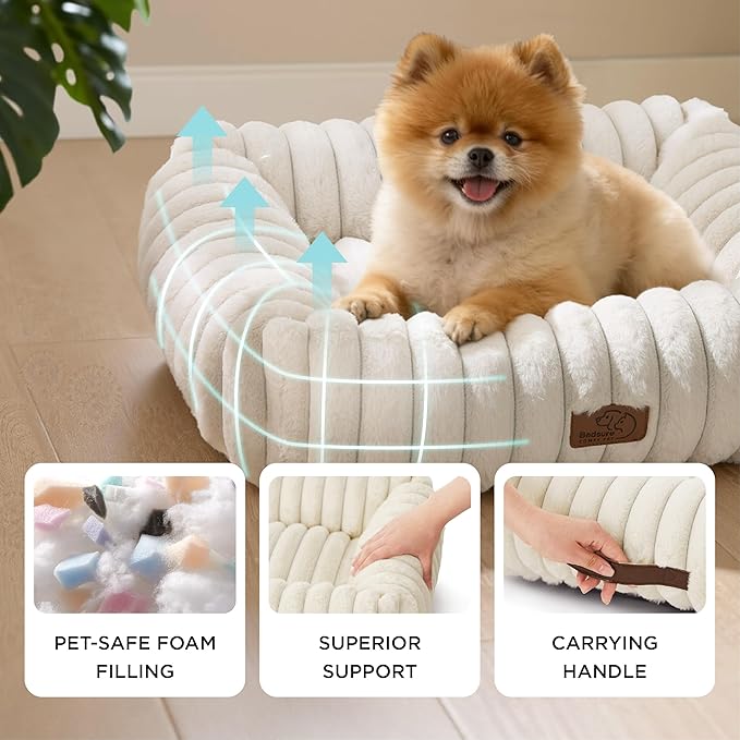 Bedsure ComfyFleece™ Cute Dog Beds Large Sized Dog - Washable Furry Pet Beds Rectangle Orthopedic Corduroy Fleece Puppy Beds with Removable Zipper Cover 30x24x8 inchesNight Blue