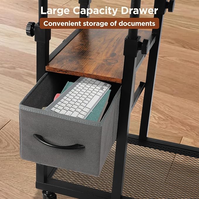 FAHKNS Adjustable C Table with Charging Station Tiltable Desk C Shaped End Table for Couch Over Bed Table with Wheels Adjustable Height Hospital Laptop Stand Drawing Desk