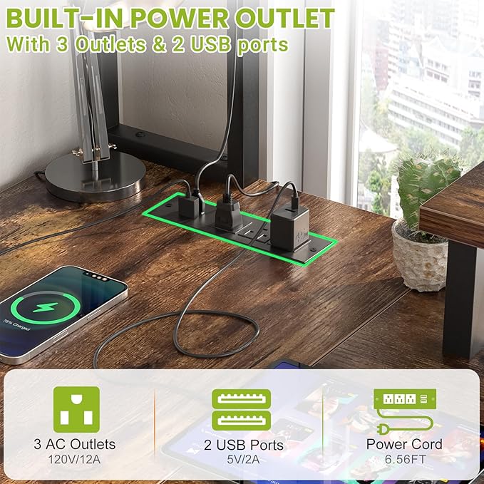 Small L Shaped Gaming Desk with Power Outlets 48 Reversible L Shaped LED Computer Desk with Monitor Stand &amp Storage Shelf Corner Gamer Desk Home Office Desk with Storage Bag Rustic Brown