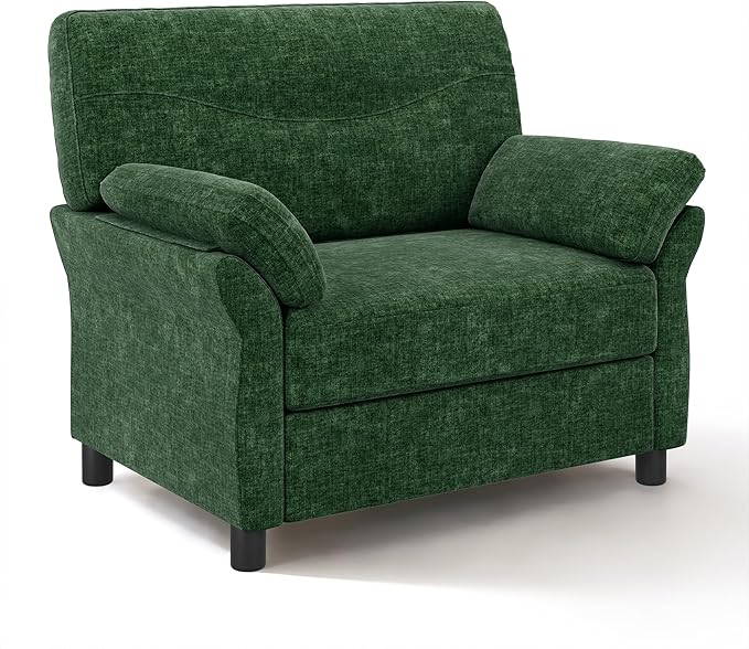 44.5 Oversized Accent Chair Comfy Chenille Fabric Living Room Chairs Upholstered Modern Armchair Extra Large Single Sofa Reading Chair for Bedroom Apartment Tool-free Assembly Dark Green