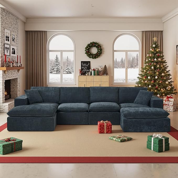 110 Sectional Couches for Living Room Boneless Couch Upholstered Cloud Couch Sectional Modular Sectional Sofa with L Shaped (Chenille-Dark Grey 4 Seat+2 Ottoman)
