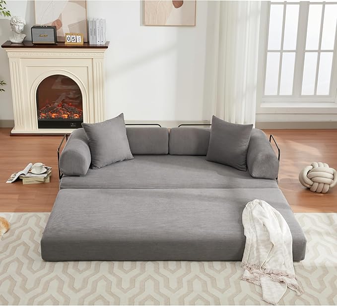 MYFUNSHOP Sleeper Sofa Bed4-in-1 Convertible Folding Boneless CouchFoldable Love Seat with Pillow Corduroy Floor Futon Couch for Living RoomBedroomLounge Studio