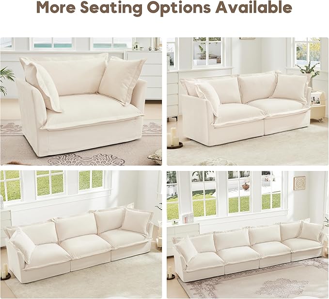 Chenille Oversized Accent Chair with Ottoman 49” W Big Comfy Modular Cloud Chair Cozy Armchair for Living Room Bedroom Family Room Reading Nook Cover Removable Cream