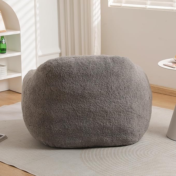 39 Single Armchair Sofa - Comfy Memory Foam &amp Soft Faux Fur | Modern Minimalist Design with Ergonomic Armrest for Living Room TV WatchingReadingLight Gray