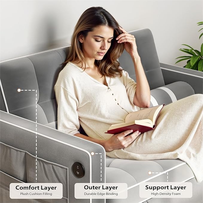 Pipishell 3 in 1 Convertible Sleeper Sofa BedPull Out Couch for Living Room with USB Ports &amp Side PocketsAdjustable BackrestVelvetLoveseat Sofa BedFuton CouchesBlack