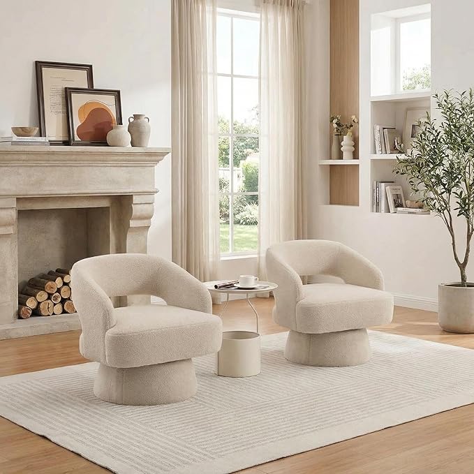 Swivel Barrel Chair - Velvet Upholstered Modern Armchair with Striped Backrest &amp Plush Padding Round Lounge Chair for Living Room Bedroom (Camel-Openwork-(2 Pcs))