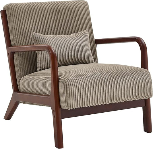 Modern Wooden Leisure Chair with Corduroy Fabric Medieval Comfortable Chair Suitable for Living Room Bedroom Study