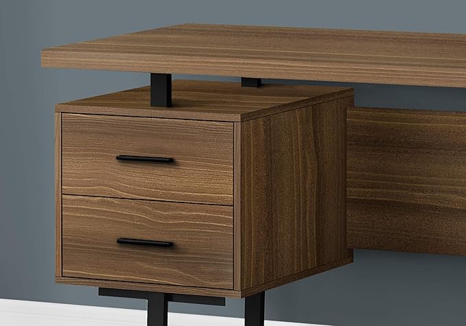 Computer Desk Home Office Laptop Left Right Set up Storage Drawers 60 l Work Walnut Laminate Black Metal Contemporary Modern
