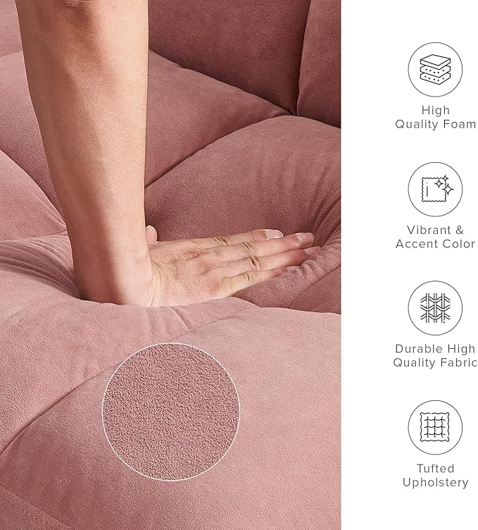 mopio Aaron 76.8 Couch Small Futon Sofa Bed Sleeper Loveseat Mid Century Modern Futon Couch Sofa Cama Couches for Living Room Bedroom (Old Rosa Velvet)