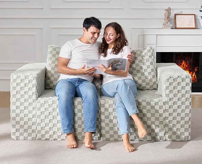 Modular Sectional Sofa 2 Seater Loveseat Modular Couch with Deep Seat Memory Foam Cloud Sofa Chair with Pillows Oversized Sectional Sofa for Living Room Bedroom (Plush GREYOLIVE Loveseat)