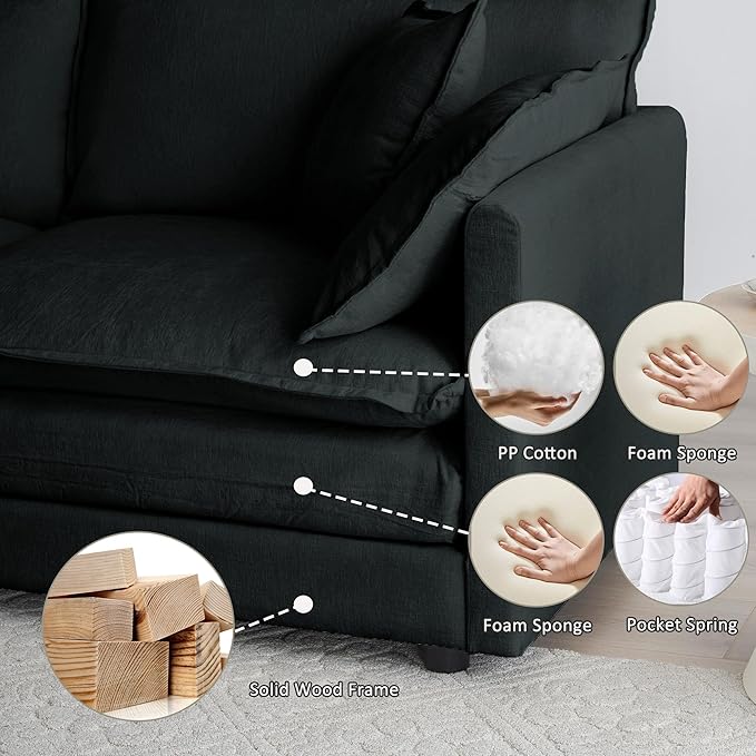 GNIXUU Living Room Furniture Sets 2 Pieces Loveseat Sofa | Modern Chenille Deep Seat 2+2 Seat Black