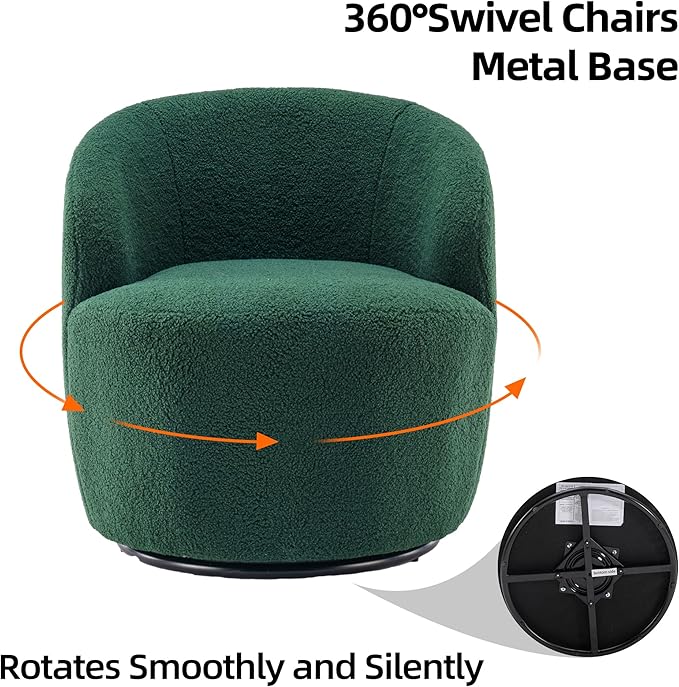 Homtique Small Swivel Barrel ChairComfy Round Club Chairs for Living Room Bedroom360 Degree Swivel Single Sofa Lounge Accent Chair Boucle Armchair for ApartmentHotel (Teddy-Green)