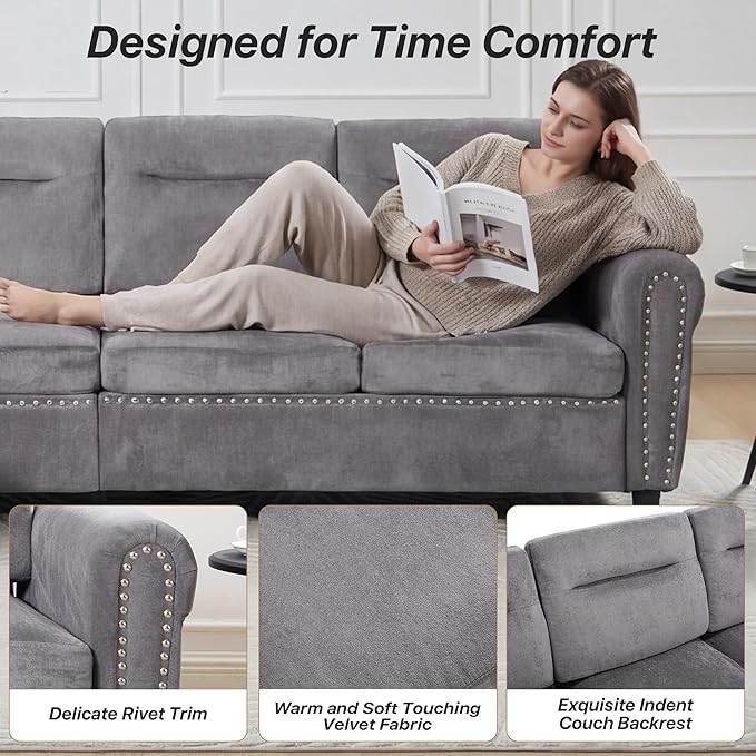 Westice 106 Modular Sectional Sofa with Movable Ottoman Deep-Seat L-Shaped Couch 4-Seater Modern Sofa for Living Room Bedroom or Apartment Gray