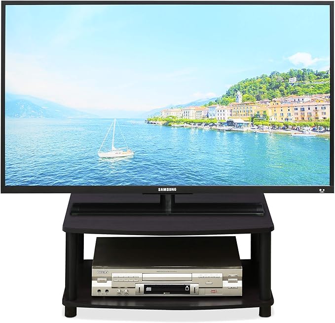 Furinno TURN-N-TUBE TV Riser Stand 2-Tier Small Elevated No Tools TV Stand TV Console for TV up to 32 inch 15.8 x 23.8 x 11 for Living Room Bedroom Dark Walnut