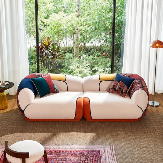 YINIX 102 Oversized Modern Curved Sofa 4-Seat Chenille Couch for Living Room Apartment Minimalist Boneless Sectional Floor Lounge Couches with Bohemian Style Pillows No Assembly
