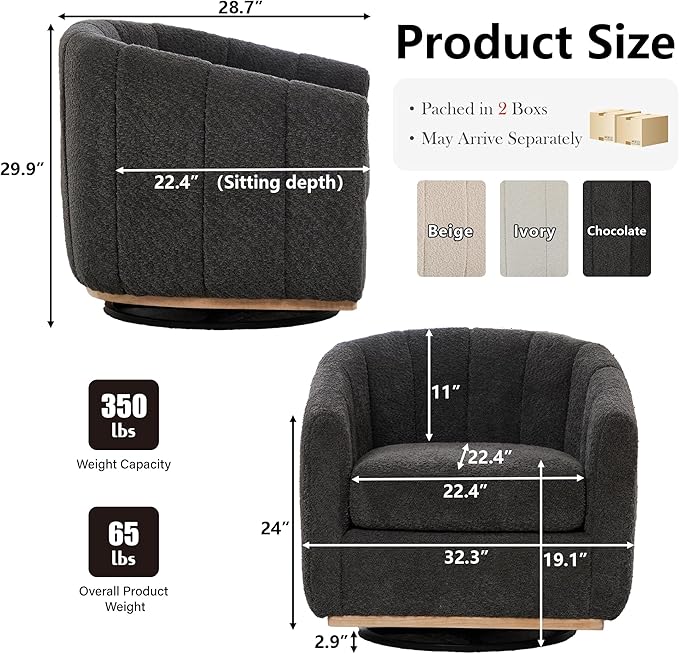 Chocolate Brown Swivel Accent Chairs Set of 2Wide Curved BackrestChenille Upholstered Swivel ChairSet of 2 Accent Chairs for Living Room