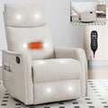 Heated Massage Recliner Chairs for Adults Swivel Rocking Chair Recliner with High Back Small Recliner Chair for Small Spaces Manual Lazy Boy Recliners for Living Room Pockets Fabric (Beige)