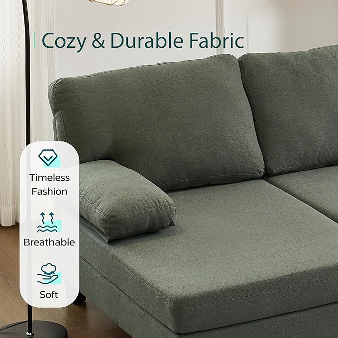 U Shaped Sectional Couches for Living Room 106.3 Modular Sofa with Double Chaises 4-Seater Sofa with Memory Foam Cushions Comfy Sectional Couches for Apartment Reception Room Green