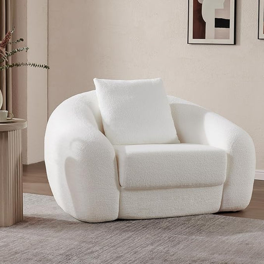 SICOTAS 49.9 Curved Convertible Sofa Couch Bed for Living Room Futon Cloud Boneless Sleeper Chair Pull Out Floor Couch with Deep Seat Single Sofa Foam Lounger No Assembly for Bedroom Apartment White