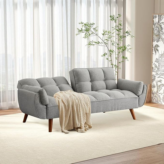 75 Convertible Futon Sofa Bed Sleeper Couch Bed with Adjustable Backrest Small Couches for Small Spaces Living Room Bedroom and Office (Gray)