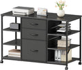 Mobile File CabinetLateral Filing Cabinet with 3 Fabric DrawersRolling Printer Stand with 4 Open Storage Shelf for Home OfficeBlack