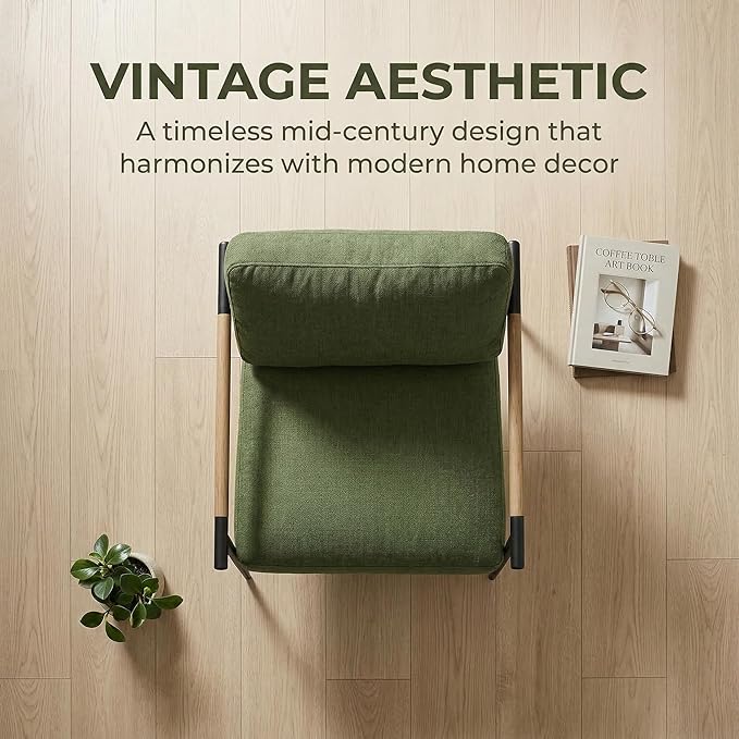 DUOMAY Green Modern Accent Chair Soft Linen Fabric Armchair Sofa Lounge Bedroom Chair with Metal Leg for Living Room Reading Office
