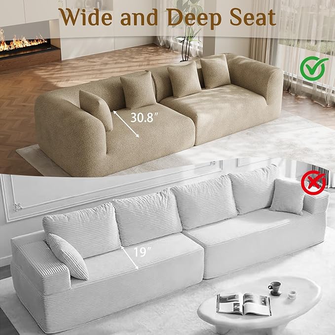 120 Oversized Sectional Couches for Living Room Comfy Plush Boneless Modular Sectional Sofa Modern Modular Couch Chenille Cloud Couch Sectionals 4 Seater No Assembly Needed Light Brown