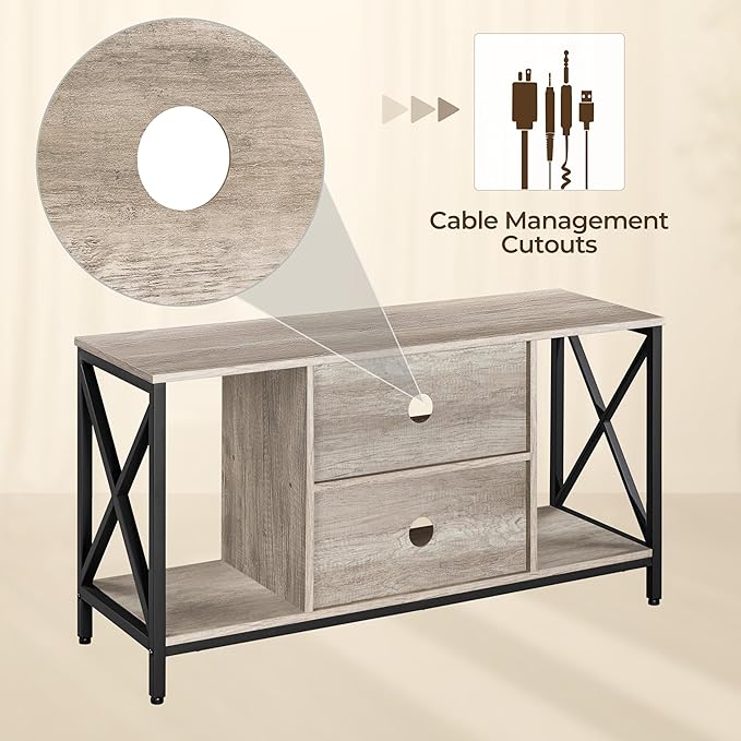 Yaheetech Industrial TV Stand for 55 Inch TV Entertainment Center Media Console Table with Open Storage for Living Room Wood Modern Furniture Gray