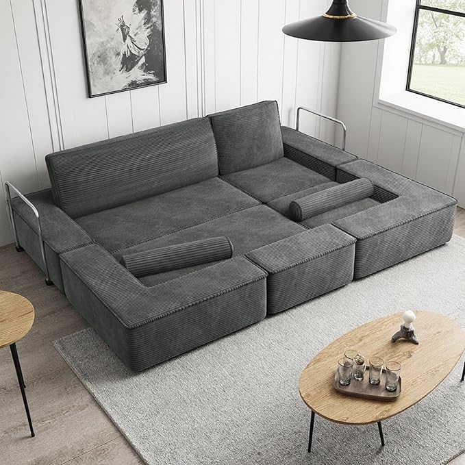 YITAHOME 103 Convertible Sofa Corduroy Cloud Sectional Couch Boneless Couch Sofa Bed with Deep Seat &amp Tall Pillows Sectional Couches for Living Room