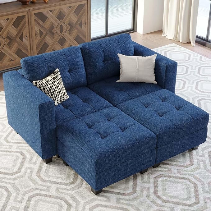 Belffin Modular Sectional Sofa with Storage Ottoman Modern Fabric L Shaped Couch with Chaise for Small Spaces Blue