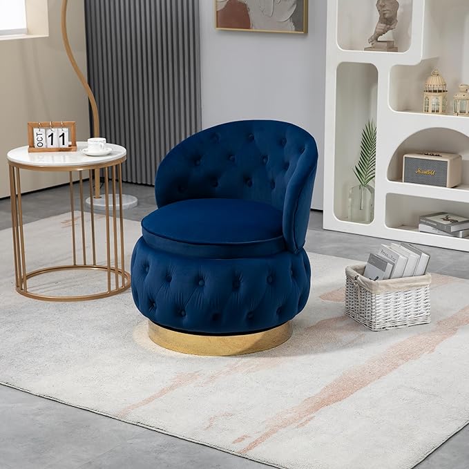 360 Degree Swivel Cuddle Barrel Accent Storage Chairs Round Armchairs with Wide Upholstered Fluffy Velvet Fabric Chair for Living Room Bedroom Office Waiting Rooms