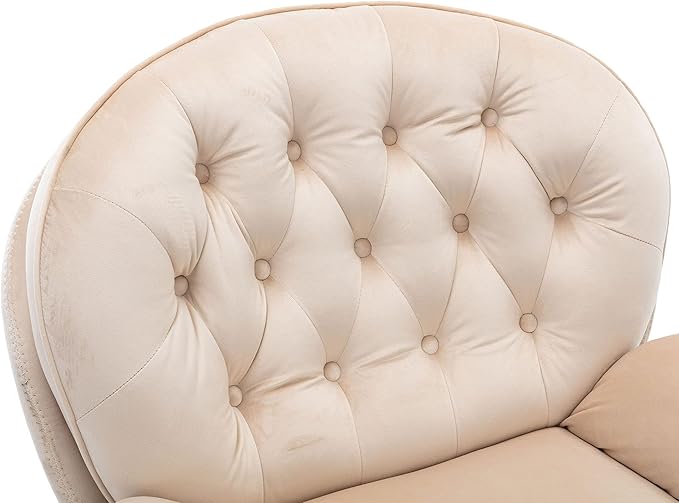 Accent Chair TV Chair Living Room Chair with Ottoman Modern Velvet Lounge Chair with Ottoman Set with Metal Legs Swivel Leisure Chair for ClubHome Office (Beige/TV@)