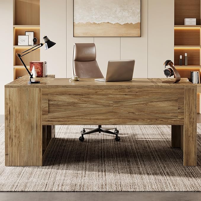 Tribesigns 71 L-Shaped Executive Desk with File Cabinet Large Office Computer Table with Storage Shelves Professional Business Furniture Workstation for Home Office Rustic Brown