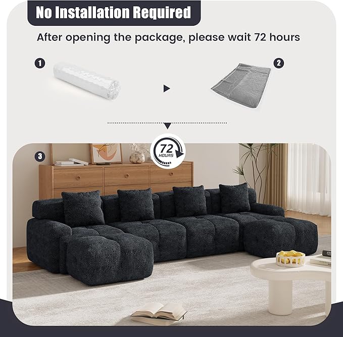 135 Modular Sectional SofaModern L-Shaped Couch with Movable Ottoman &amp Deep SeatFuzzy FabricNo AssemblyBoneless Couch for Living Room