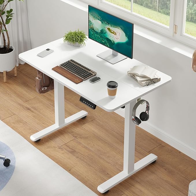Casaphoria 40 x 24 inches Electric Standing Desk Sit to Stand Desk with Memory Height Adjustment Home Office Computer Desk for Writing and Games White