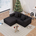 Modular Cloud Couch Sectional Deep Seat No-Bone Corduroy Sofa with Ottoman Oversized Comfy Modular Sofa for Living Room Bedroom Apartment No Assembly Flexible Layout (Black Loveseat+Ottoman)
