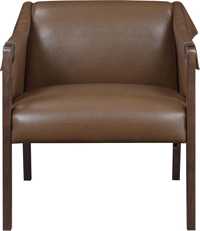 OSP Home Furnishings Parkfield Faux Leather Accent Chair with Sling Buckle Design and Solid Wood Frame Molasses