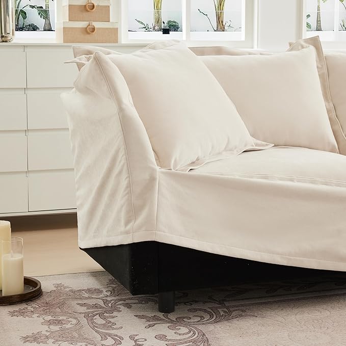 49'' Chenille Chaise Lounge Chair Indoor Oversized Upholstered Sleeper Sofa with Movable Ottoman Removable &amp Washable Sofa Cover for Living Room Home Theater ApartmentBeige