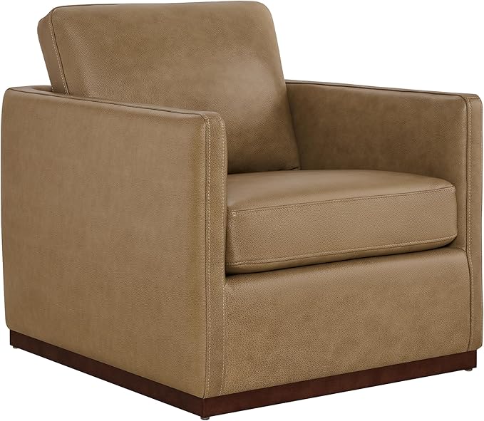 CHITA Genuine Leather Swivel Accent Chair FSC Certified Mid Century Modern Arm Chair for Living Room and Bedroom Fully Assembled Mocha