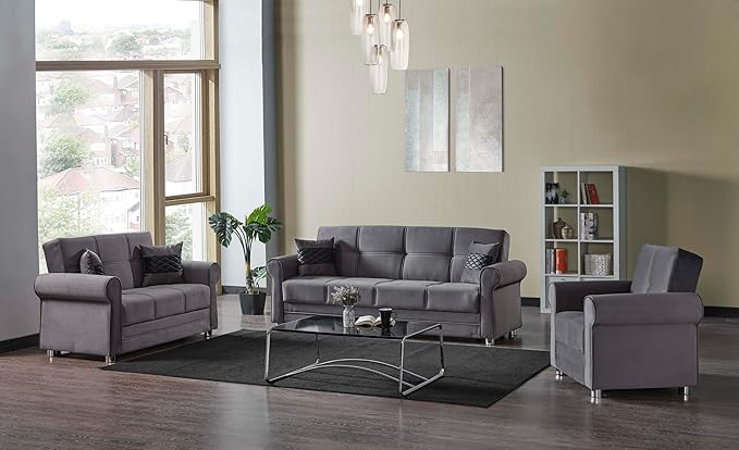 Sweet Home Stores 61 Loveseat with Storage Firm Fabric 2 Seater Convertible Small Sleeper Couch Bed for Living Room or Home Office Gray