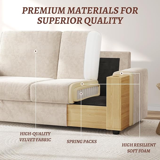 75 Inch Loveseat Sofa Velvet Fabric Couch with Storage Cup Holder Charging Ports Heightened Backrests Removable Cover Modern Comfy Couches Easy Assembly for Small Spaces Apartment