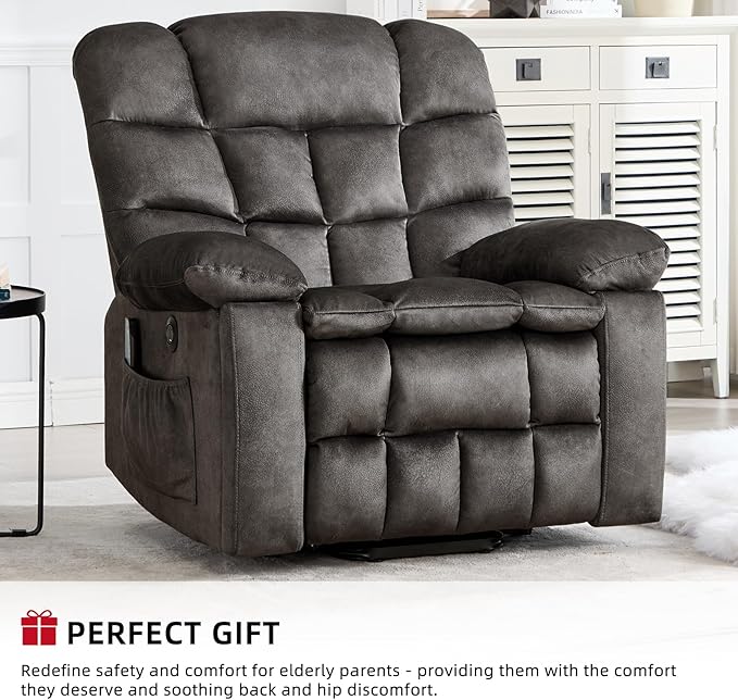 CANMOV Power Lift Recliner Chair for Elderly with Massage and Heat Electric Lift Chair with 2 Side Pockets and Cup Holders USB &amp Type-C for Living Room Black